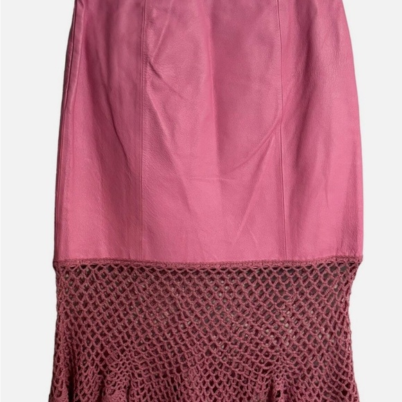 Vintage Metro Style Genuine Leather Pink Mesh Midi Skirt Size 6 Sissy CD Drag - Picture 3 of 7